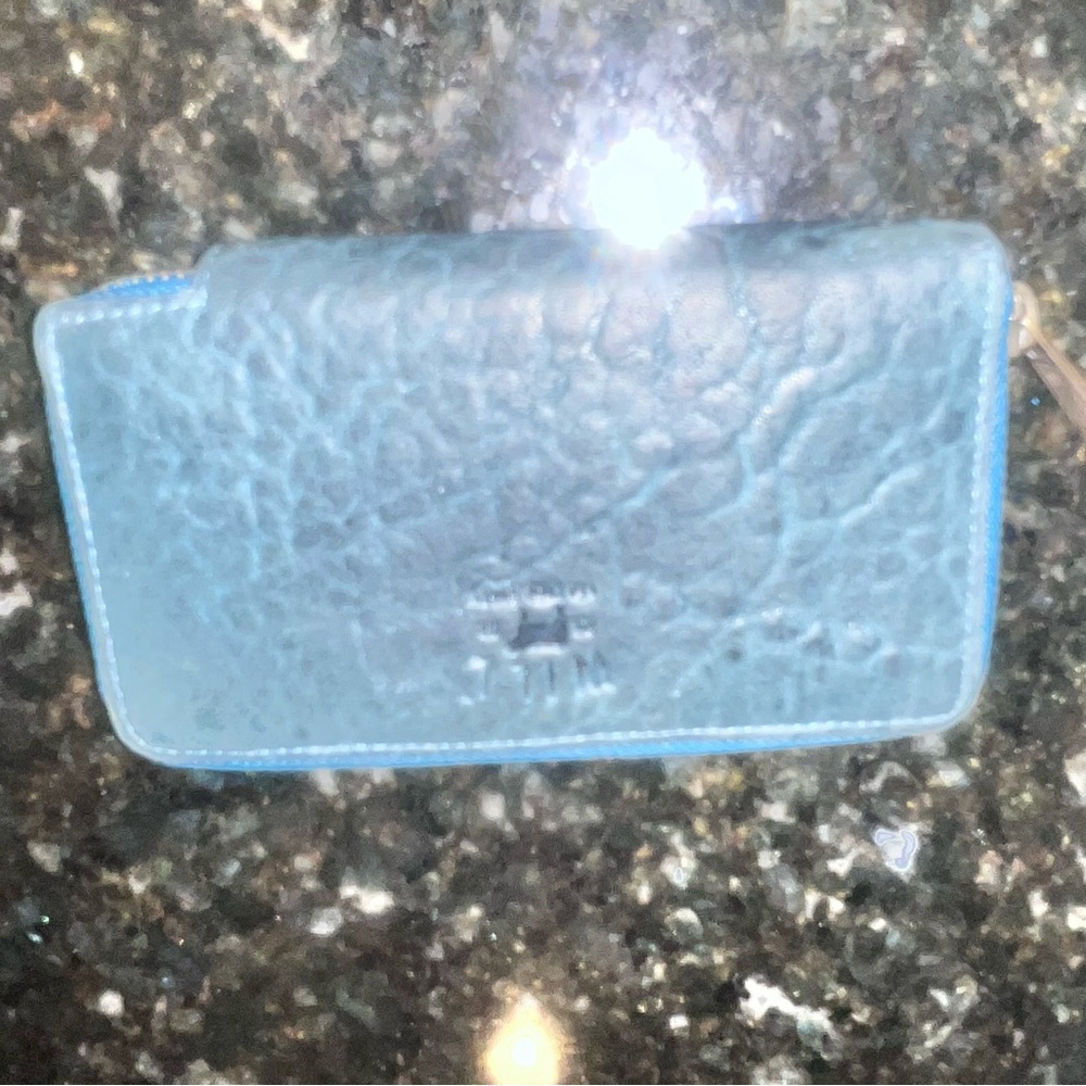 WILL Leather Goods small Zipper Wallet Turquoise 3.5 x 6 inch